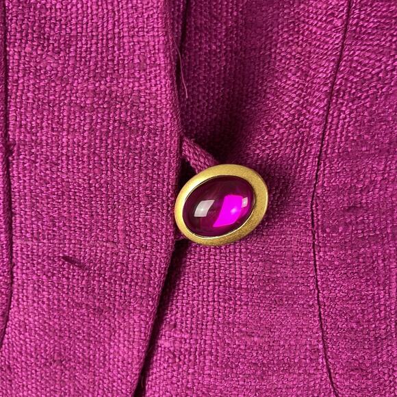 Vintage Christian Dior Silk Tweed Blazer Jacket Womens 14 Pink Gold Rhinestone - Picture 8 of 15